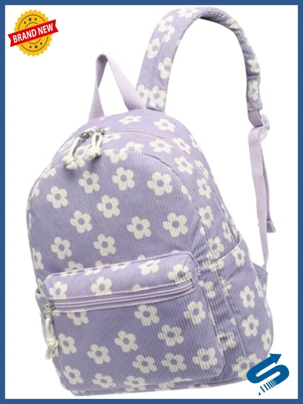 Corduroy Mini Backpack Purse for Women Floral Daypack School Bookbag with